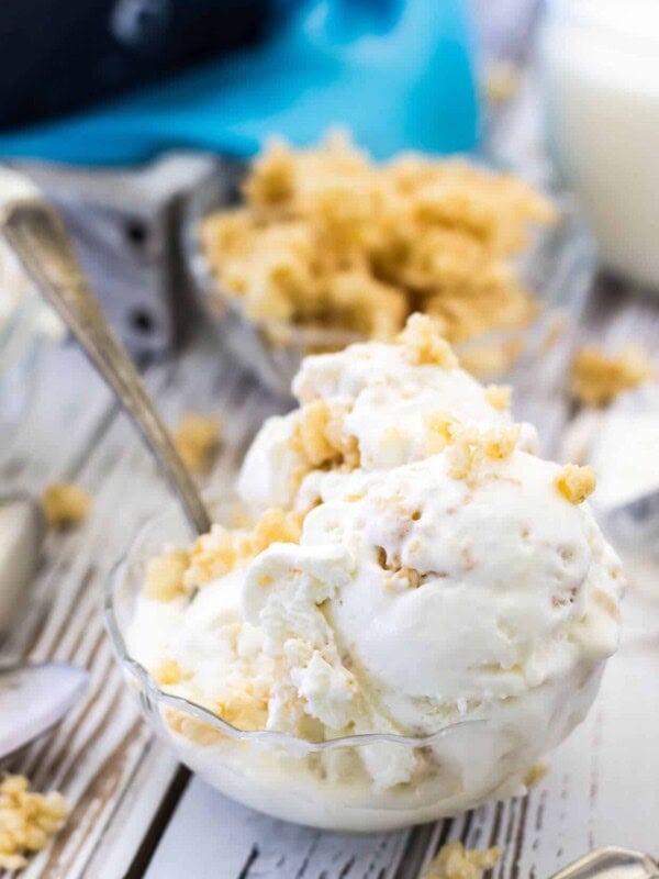 Rice Krispie treat ice cream in a glass bowl