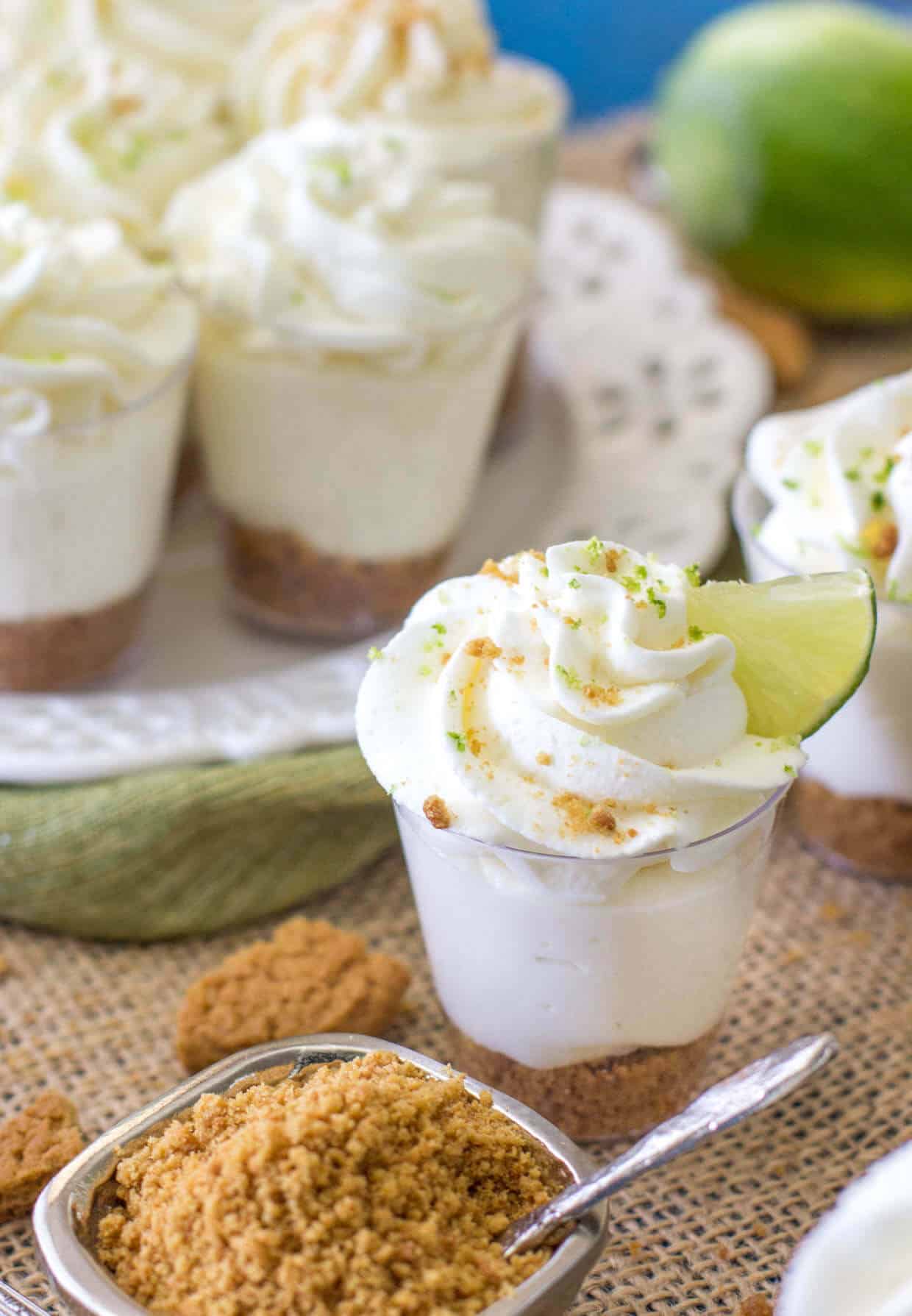 Key lime pie dessert shooters with gingersnap crust -- via SugarSpunRun