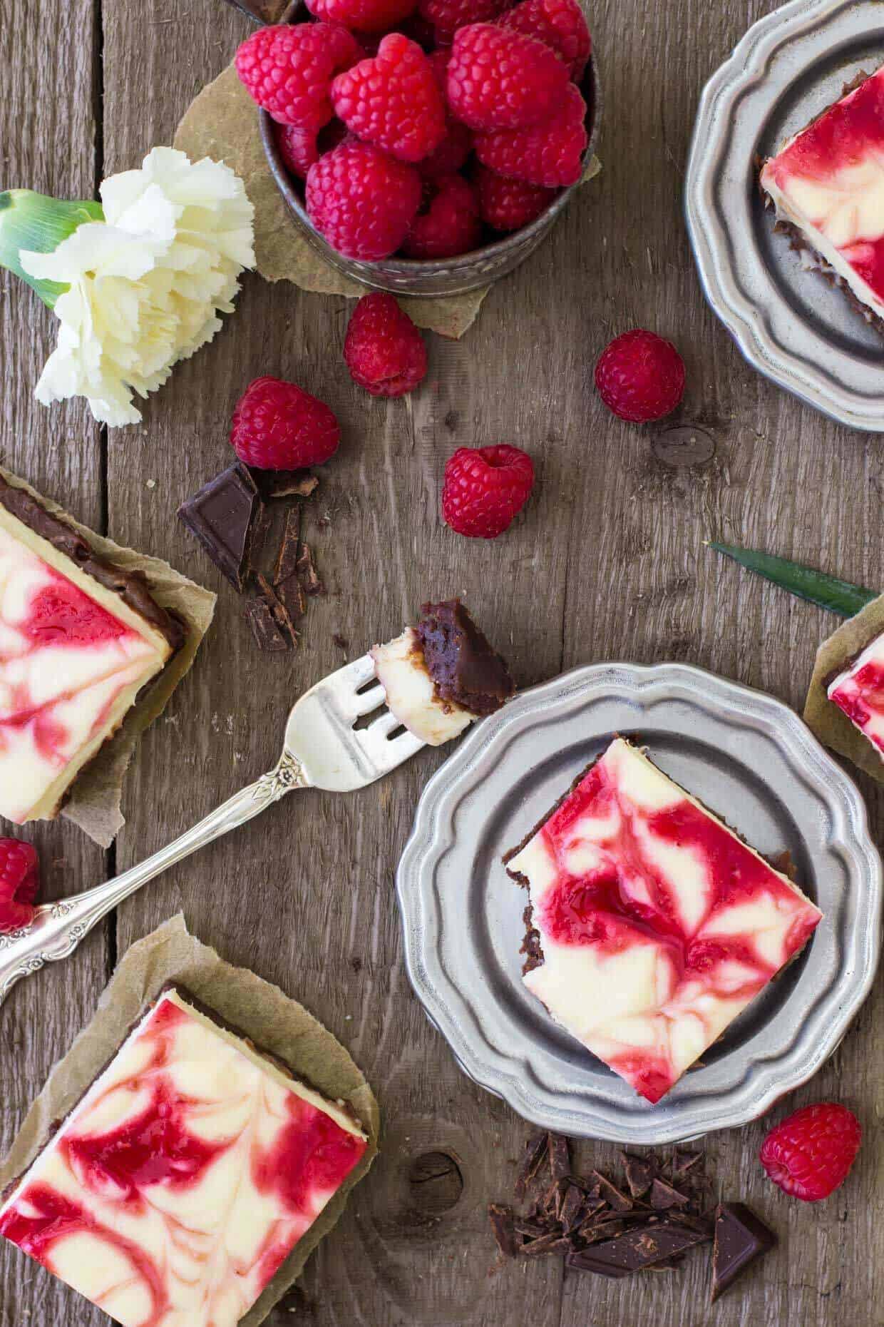 overhead view of Raspberry Cheesecake Brownies 