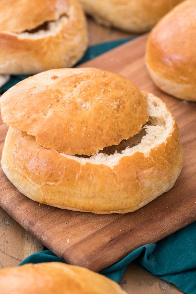 bread bowl with top sliced off