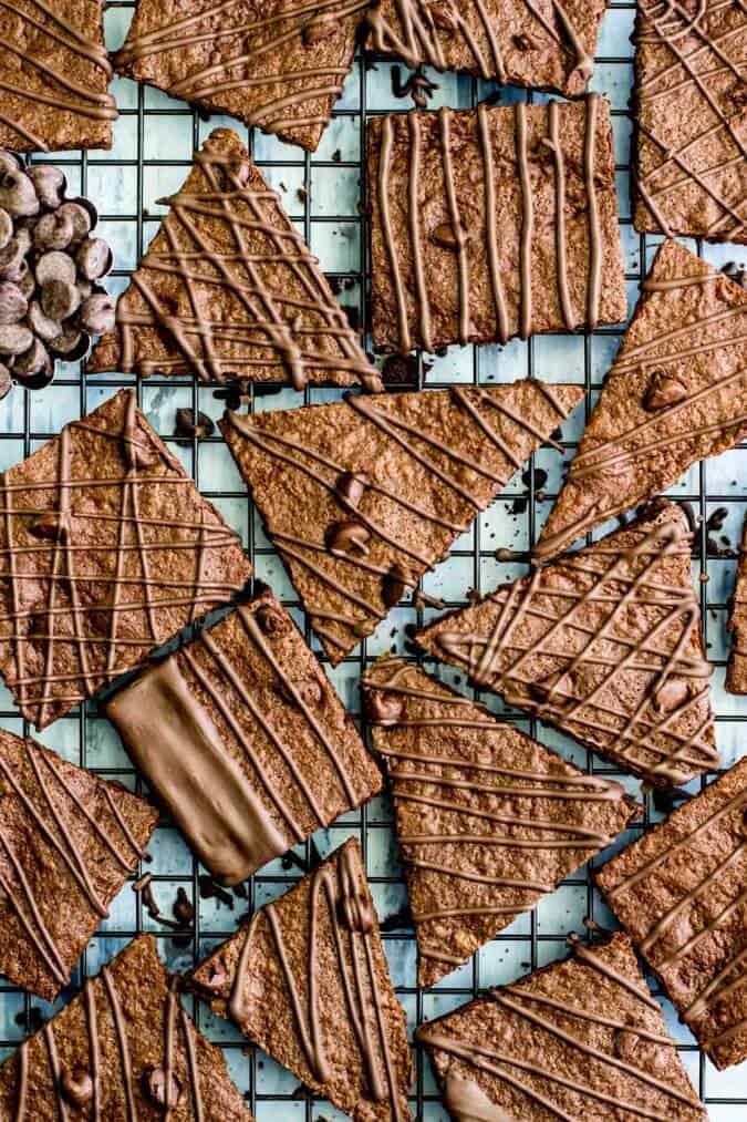 Overhead of chocolate covered brownie bark