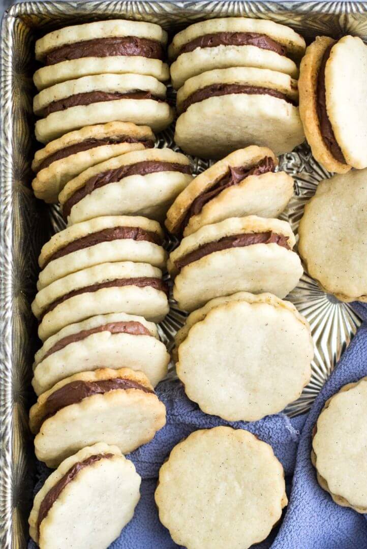 Vanilla Bean Sandwich Cookies with Chocolate Cream -- via Sugar Spun Run