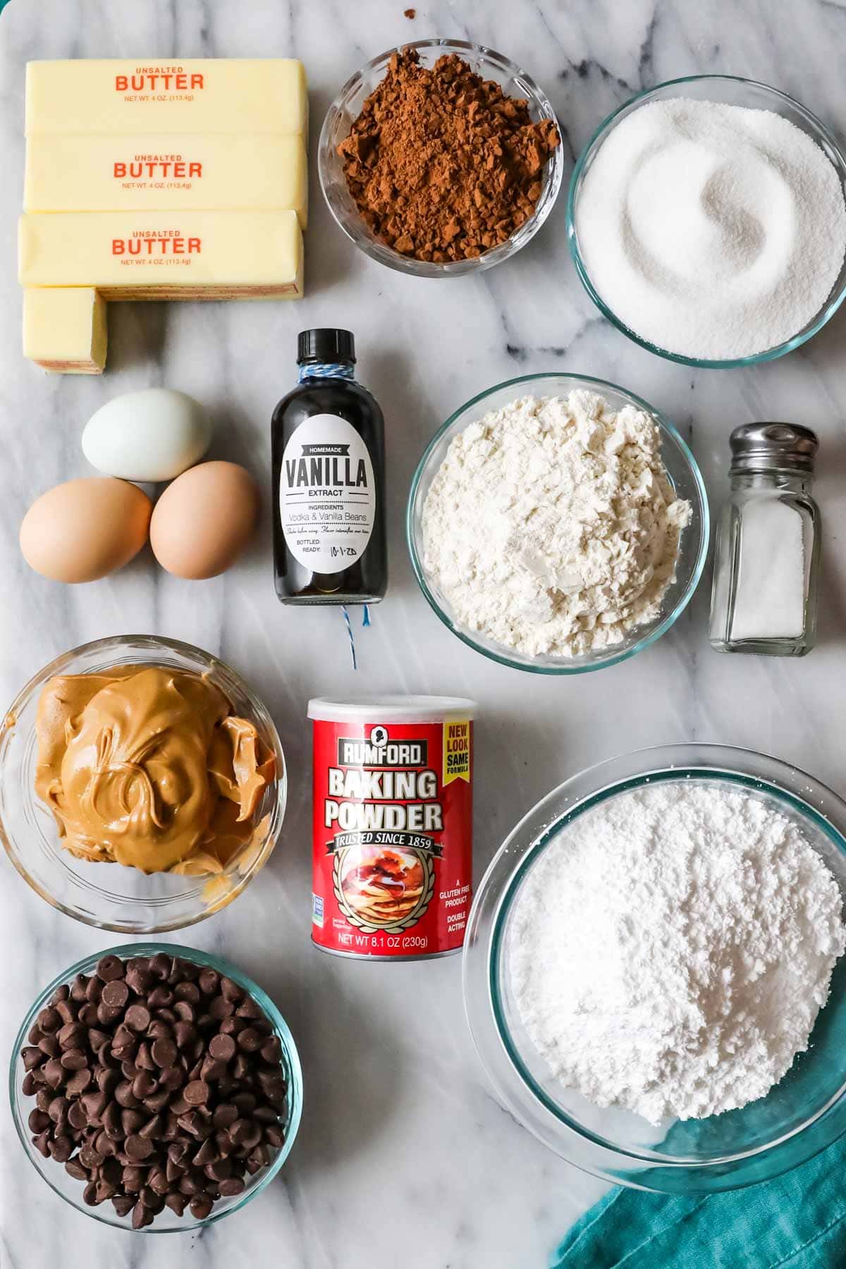 Ingredients for buckeye brownies