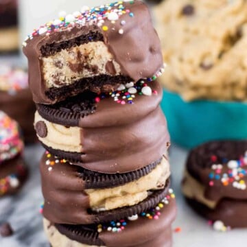 Stack of four cookie dough oreos