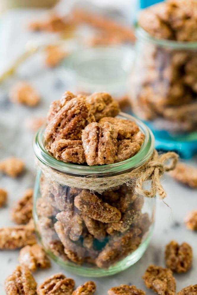 Candied pecans in jar