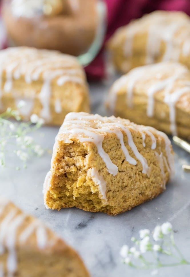 Soft flaky interior of pumpkin scone