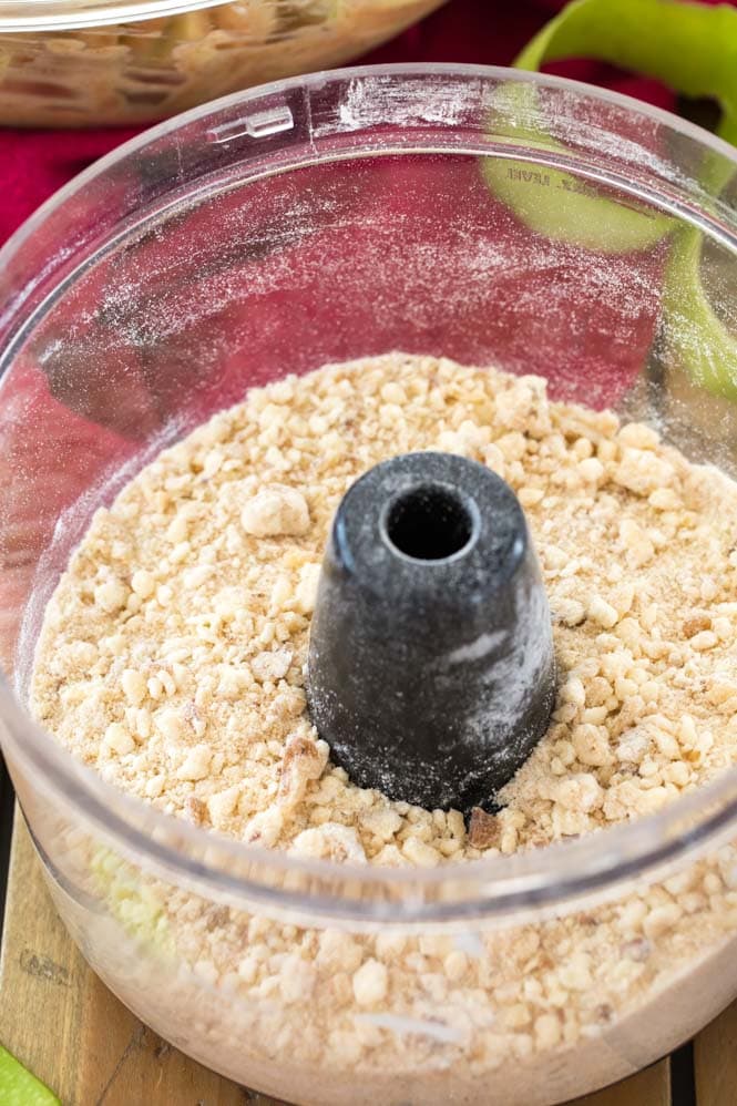 Making walnut crumble topping in food processor