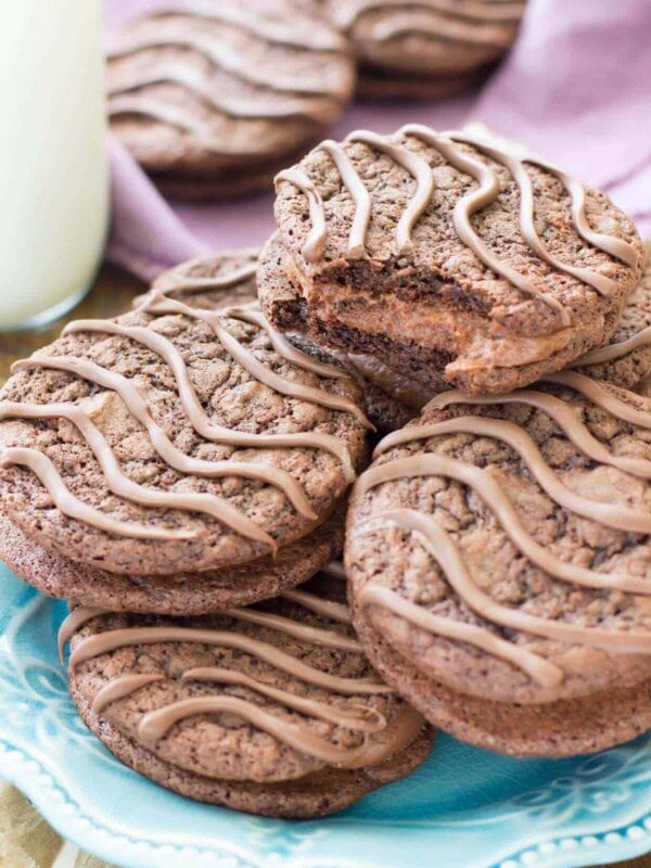 Fudge rounds stacked on top of blue plate