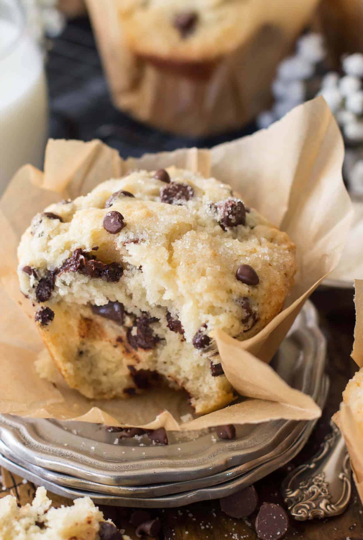 Bakery Style Chocolate Chip Muffins - Sugar Spun Run