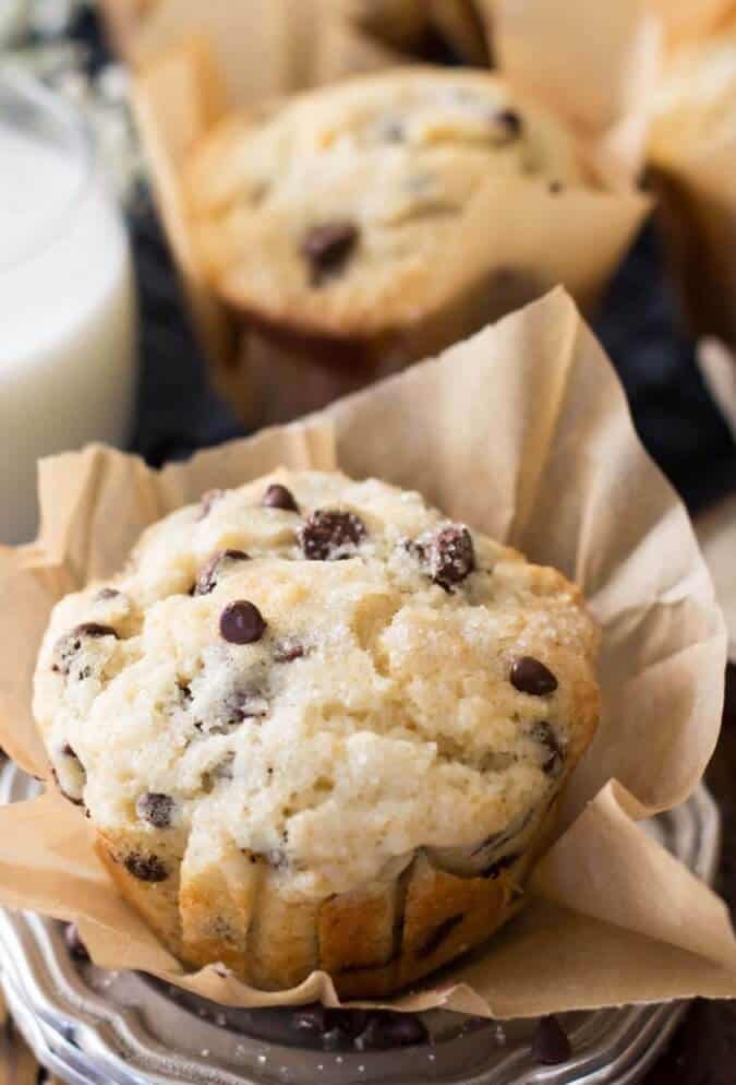 Bakery Style Chocolate Chip Muffins - Sugar Spun Run