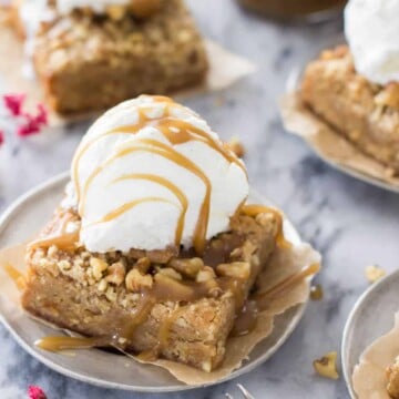 Brown butter maple bar with scoop of ice cream