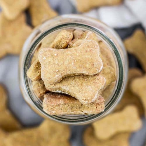 Overhead shot of jar filled with homemade dog treats