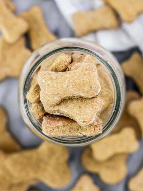 Overhead shot of jar filled with homemade dog treats