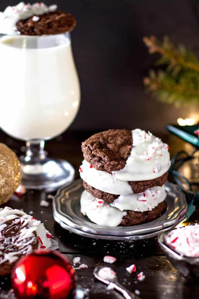 Peppermint bark Cookies stacked on a plate