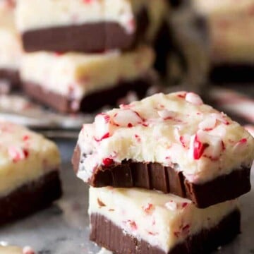 Peppermint bark fudge stacked