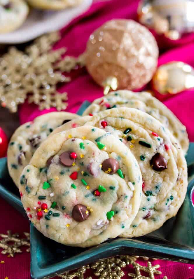 Funfetti Christmas Cookies, soft, chewy, and festive! || Sugar Spun Run
