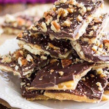 Stack of saltine cracker candy pieces on a plate