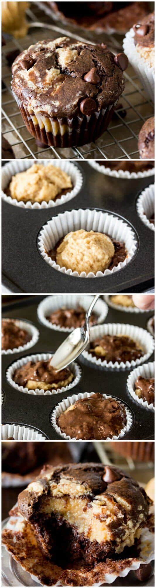 Peanut Butter Stuffed Chocolate Muffins