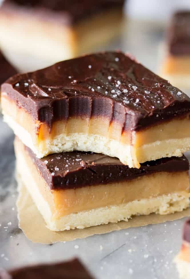 Barres chocolatées caramel shortbread 