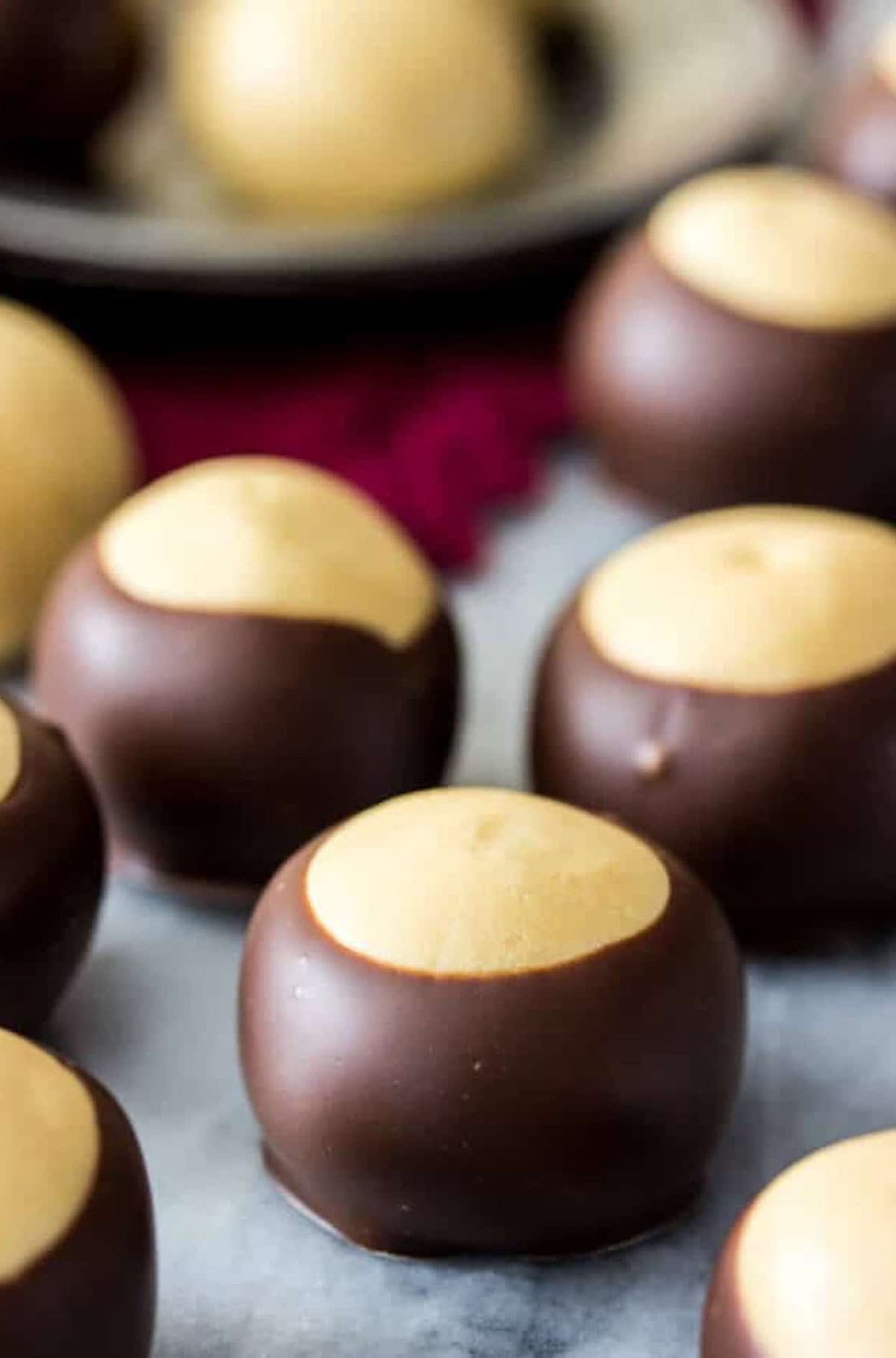 close up of several candies from my buckeye recipe