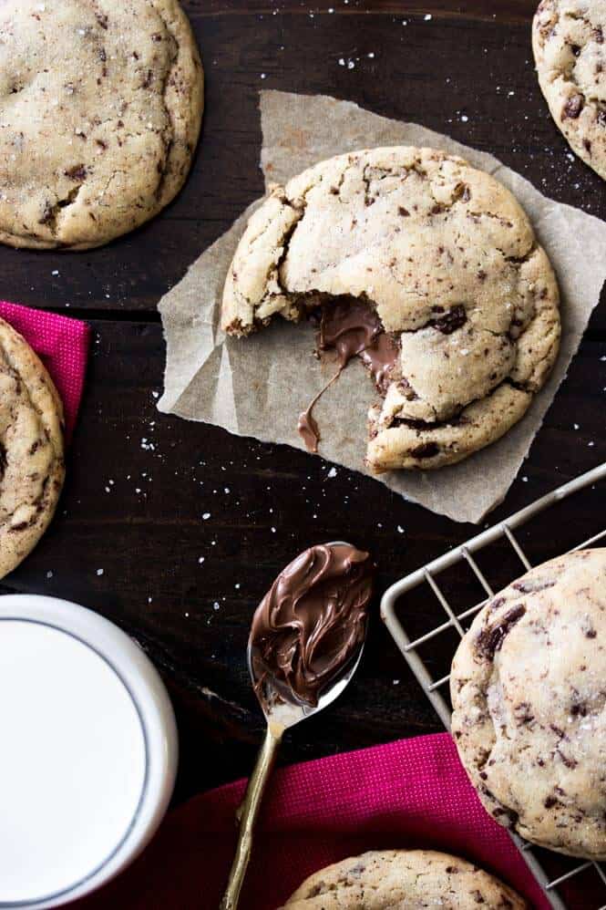Nutella Stuffed Cookies - made with brown butter and sprinkled with sea salt! || Sugar Spun Run