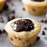 Chocolate chip cookie cup filled with chocolate