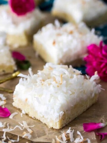 Coconut Cream Bars -- a light coconut frosting over buttery cookie bars || Sugar Spun Run