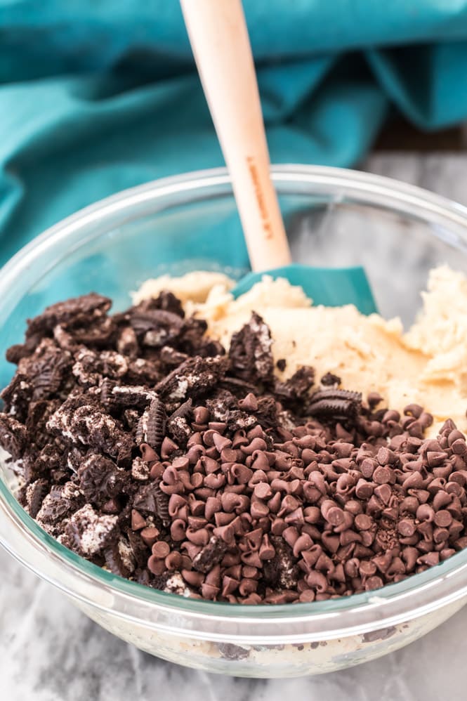 cookie dough in a glass bowl