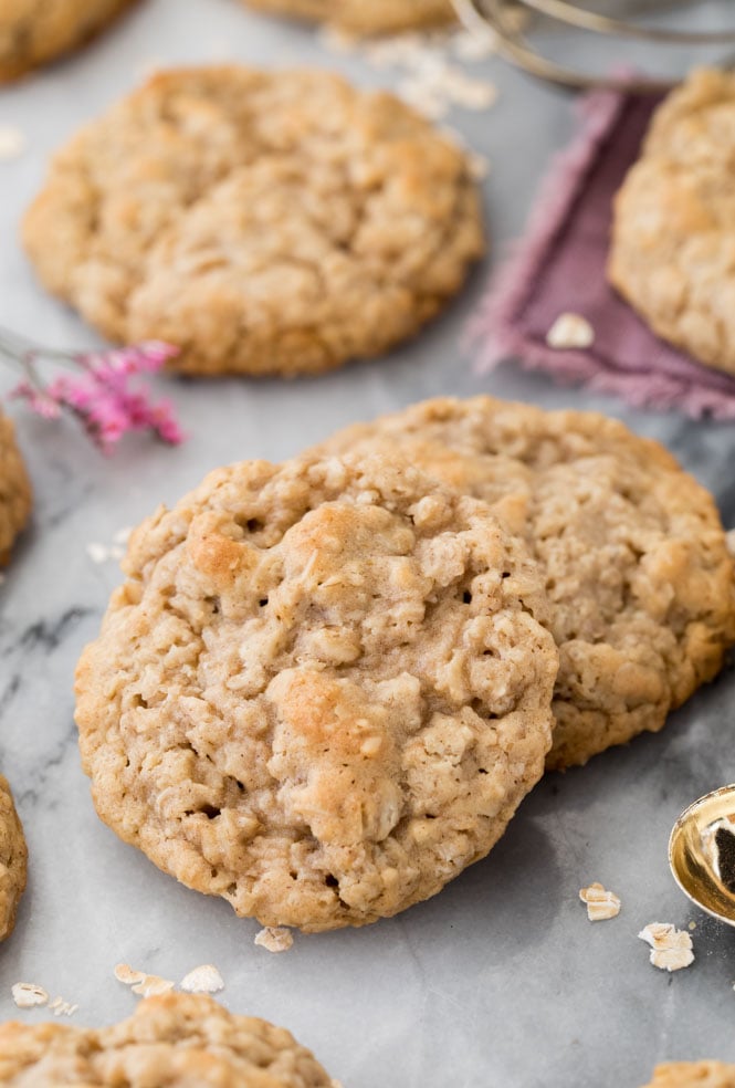 Freshly baked best oatmeal cookies on marble