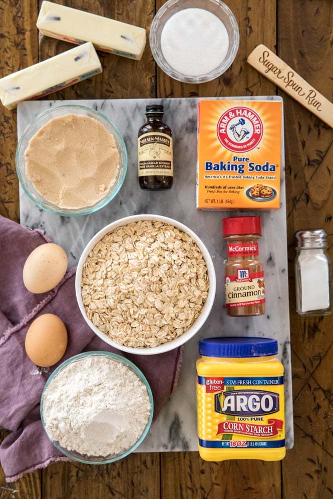 Ingredients for oatmeal cookie recipe