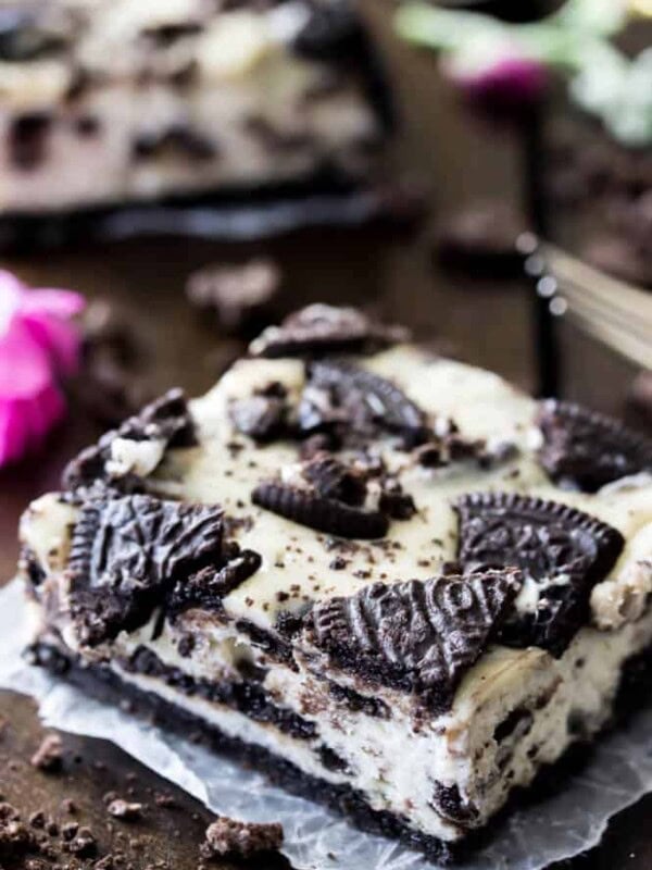 Oreo cheesecake bar square cut out