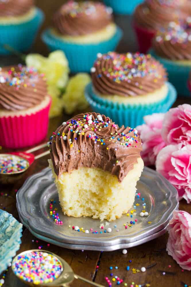 Soft fluffy interior of vanilla cupcake