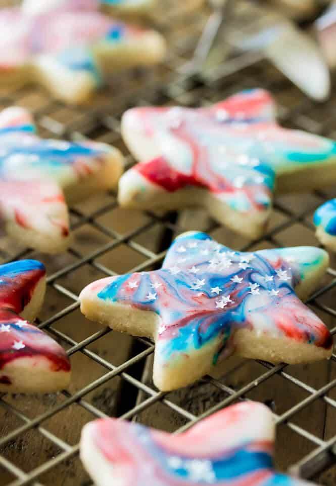 Star spangled cookies on cooling rack