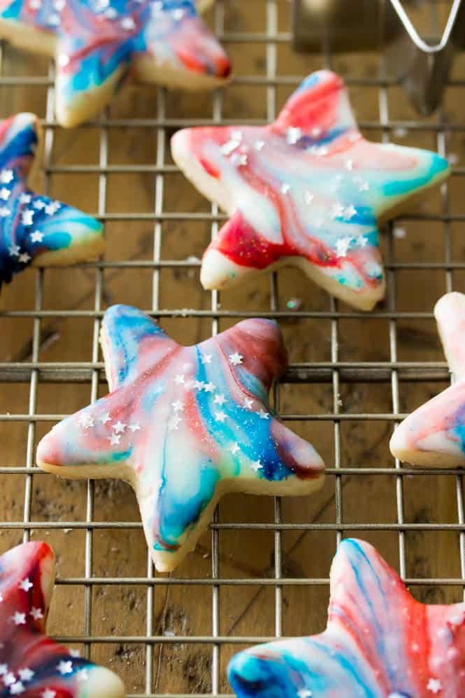Star spangled cookies on cooling rack