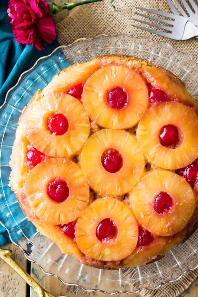 Overhead of pineapple upside down cake