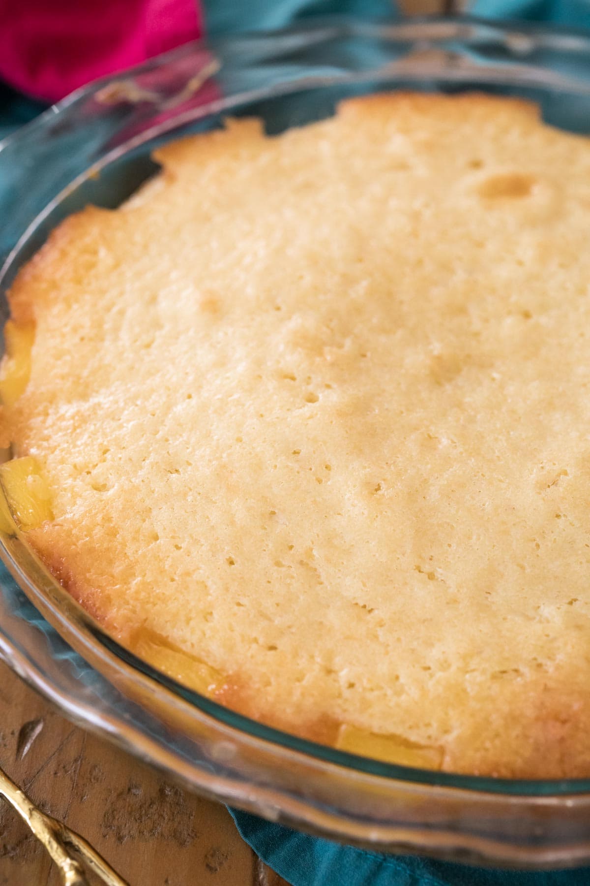 Baked cake in pie plate