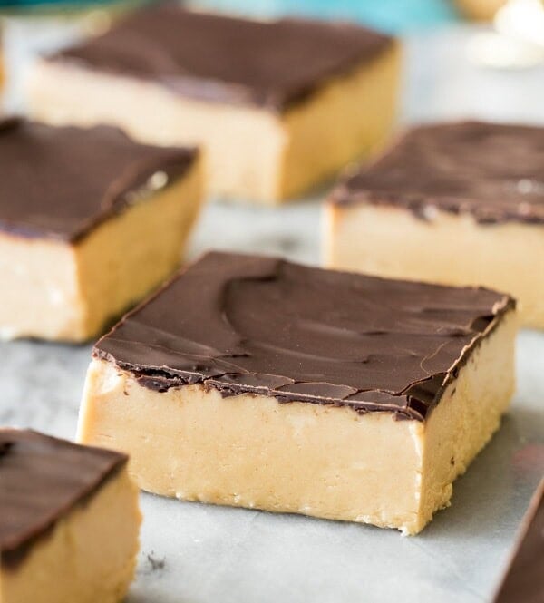 peanut butter bars on marble surface