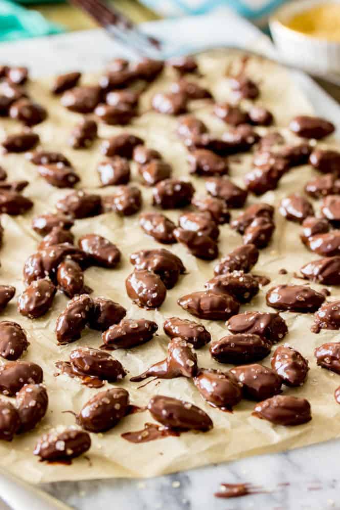 Sea Salt & Turbinado Sugar Dark Chocolate Almonds Drying