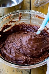 Chocolate batter in mixing bowl