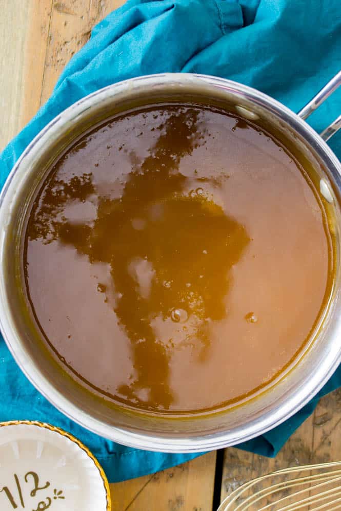 Caramel sauce in sauce pan