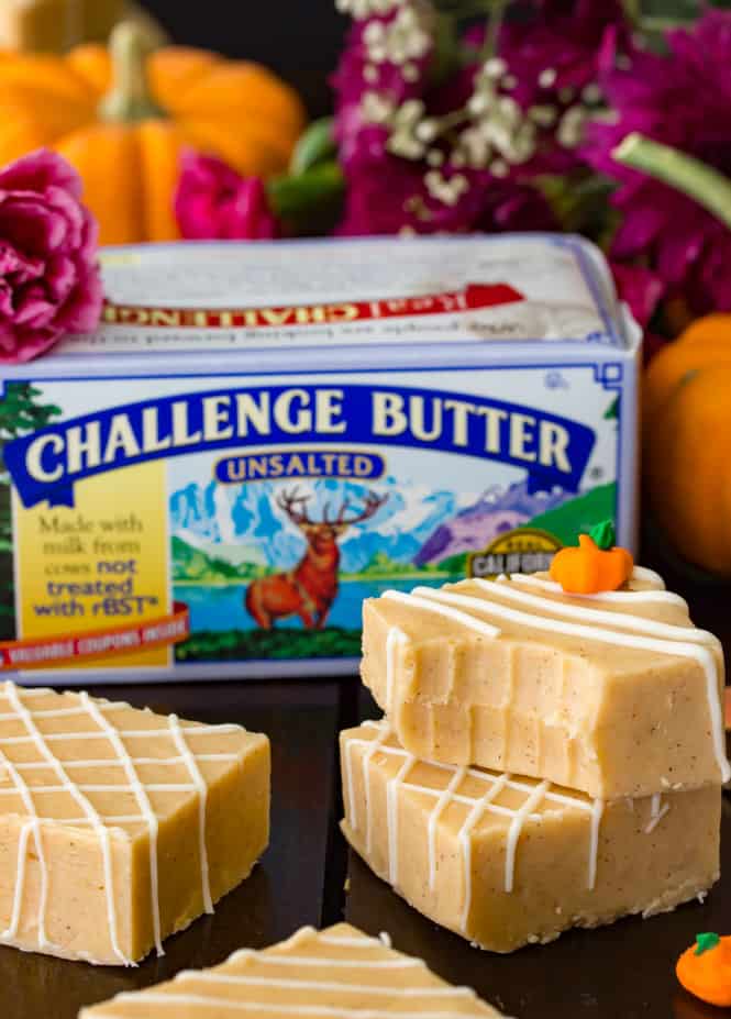 Pumpkin fudge with butter box behind it