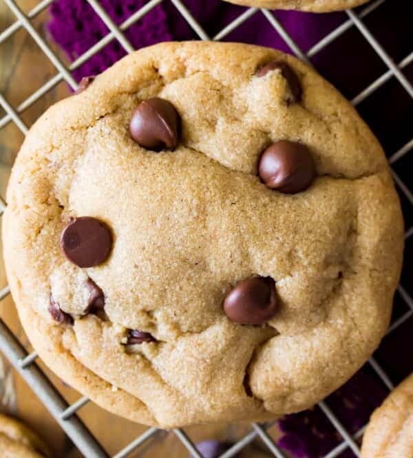 Cookie butter chocolate chip cookie on cooling rack