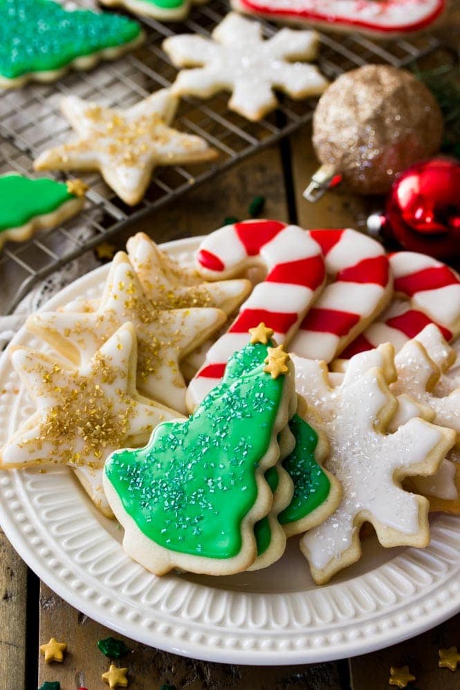 Iced Sugar cookies shaped as stars, tress, and snowflakes