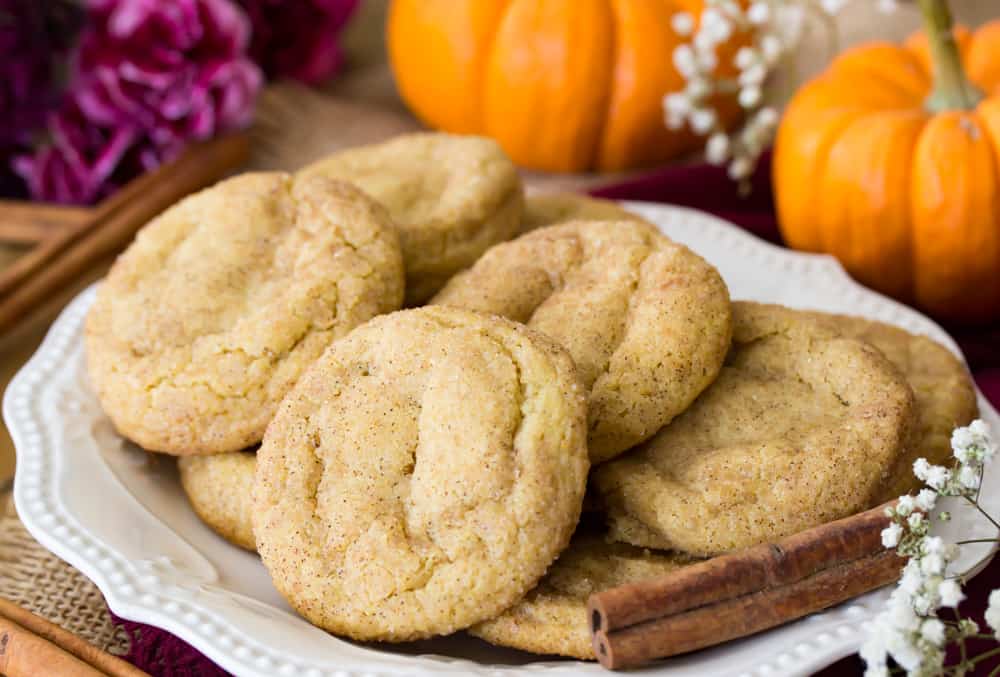 Pumpkin Snickerdoodle cookies on plate