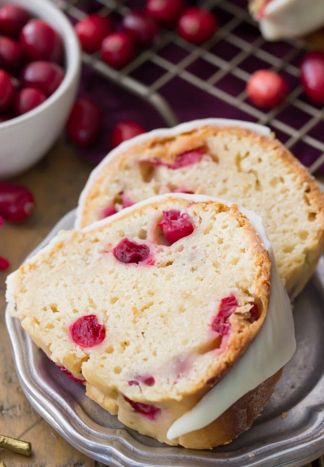 A slice of cranberry bundt cake