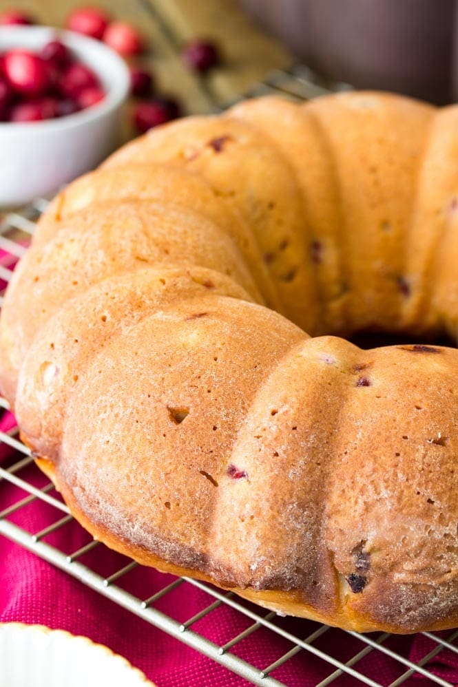 Cranberry Bundt Cake cooling on cooling rack