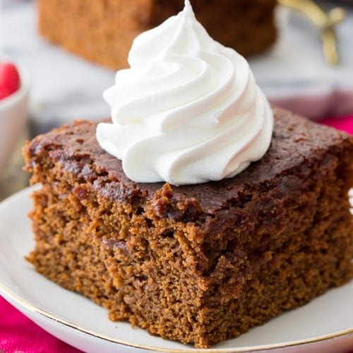 Gingerbread slice with whipped topping