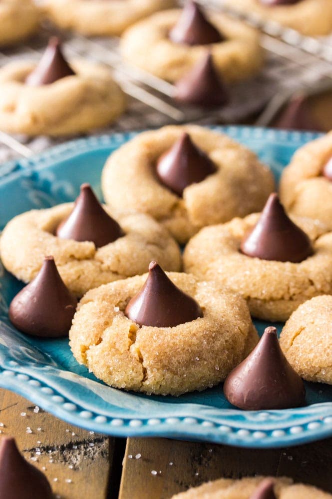 Peanut butter blossom cookies on plate