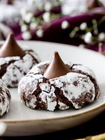 Chocolate kiss cookies with powdered sugar
