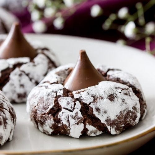 Chocolate kiss cookies with powdered sugar